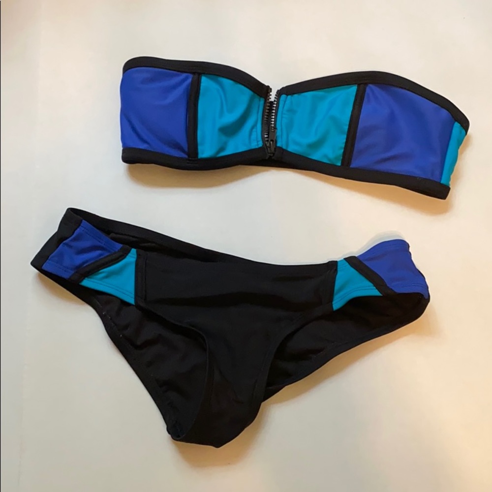 Blue and black Bathing Suit / top and bottom